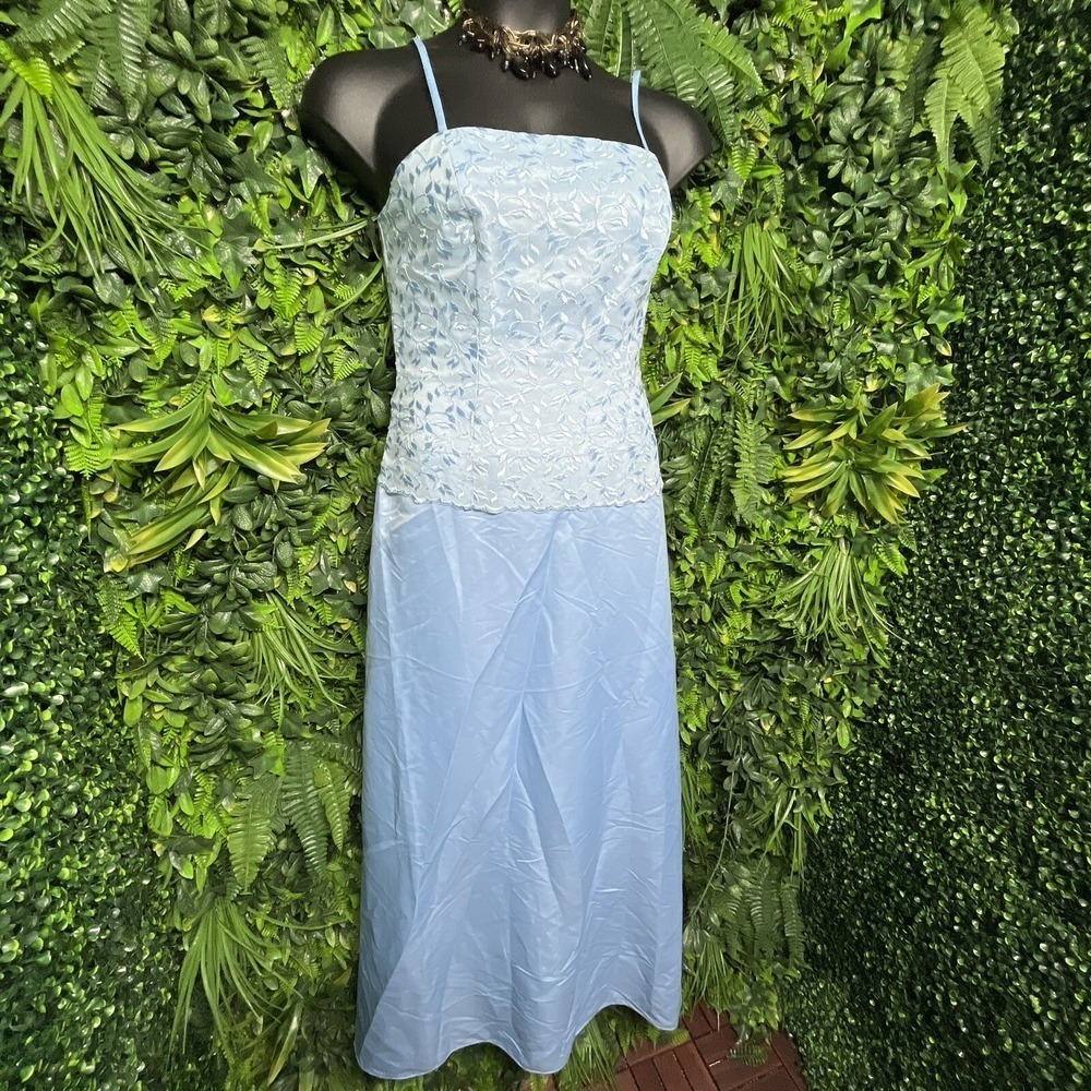 Y2K May Queen Dress Women Large‎ Blue Long Formal Lace Strappy Gown  1159